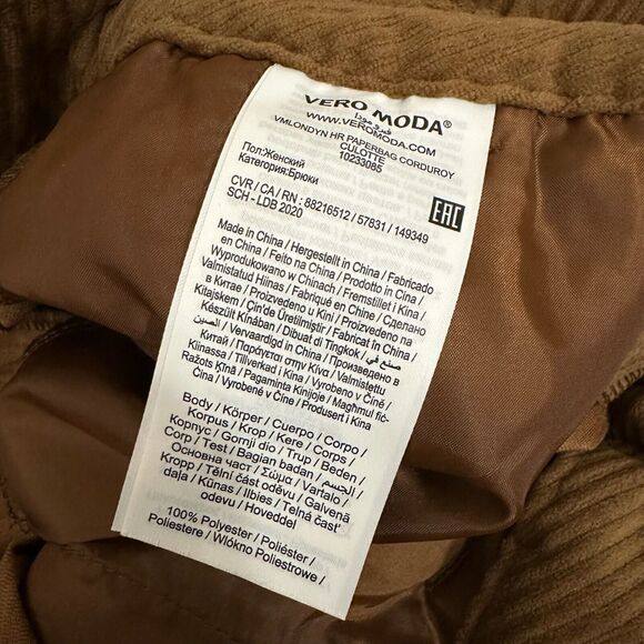 NWT VERO MODA Londyn Paperbag Corduroy Culottes Belted in Camel Tan Preppy - Picture 12 of 16